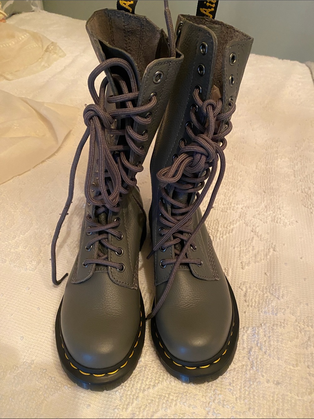 Dr. Martens Gray Tall Lace-Up Combat Boots - Picture 12 of 16